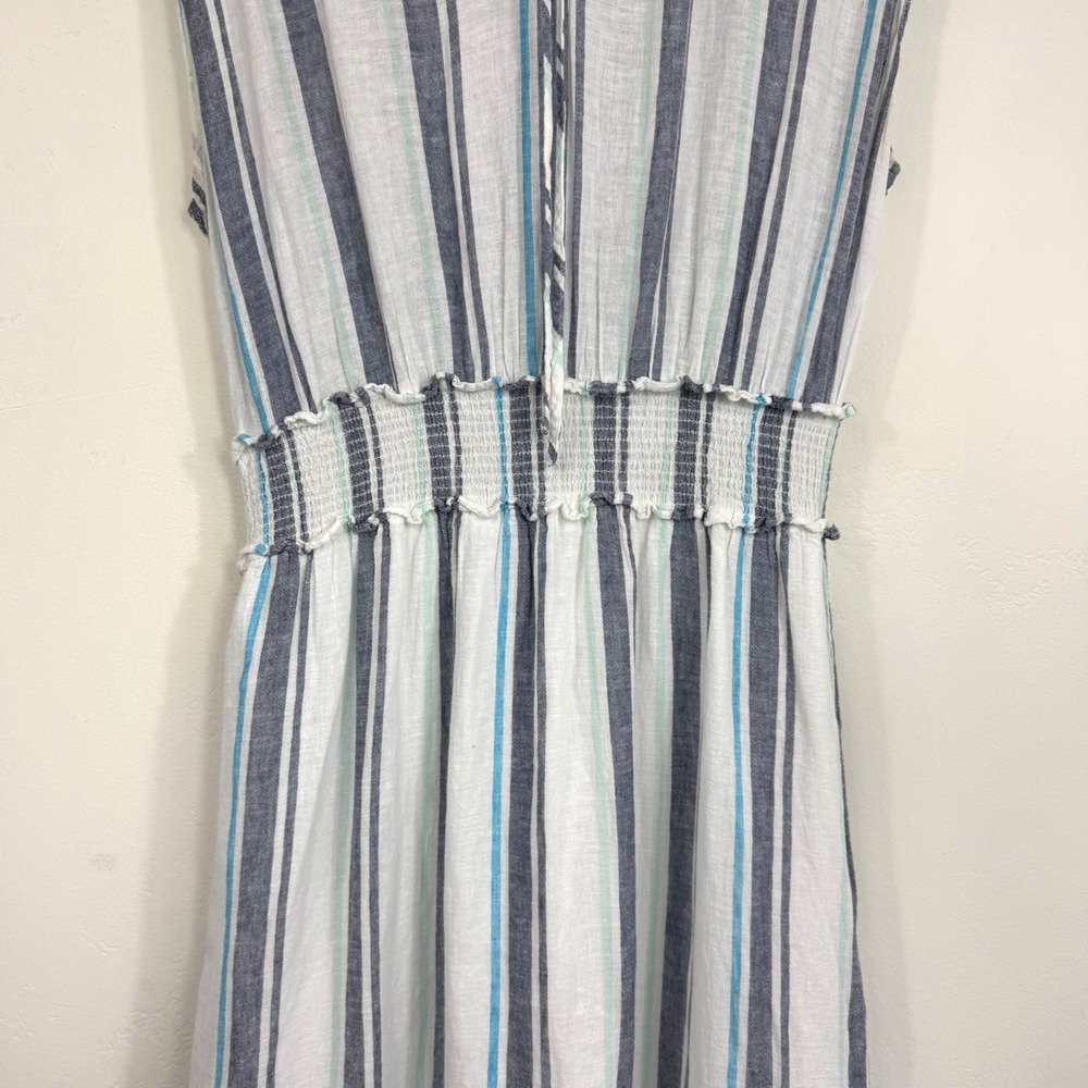Rails Ashlyn Linen Blend Midi Dress XL Blue Stripe Smocked Coastal Beach Boho - Picture 4 of 13